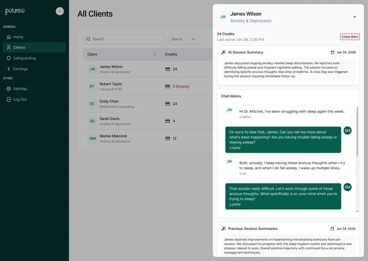 Polumo, Therapist workspace, session chat